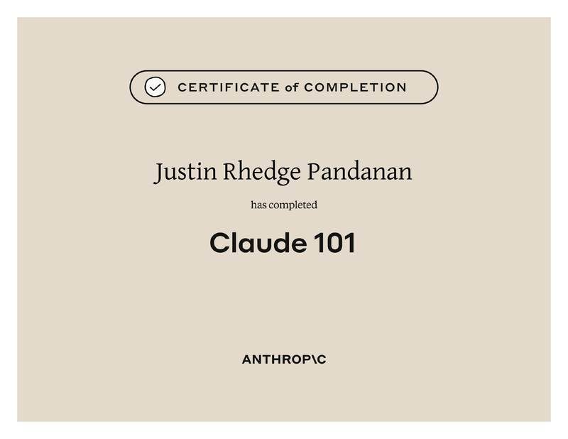 Claude 101 certificate issued by Anthropic